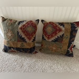 Qty 2 18x18” Grandinroad Kilim Wool Pillows